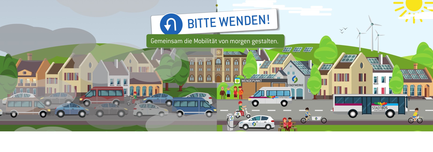 Darstellung zur Gegenüberstellung einer dreckigen und sauberen Stadtlandschaft.